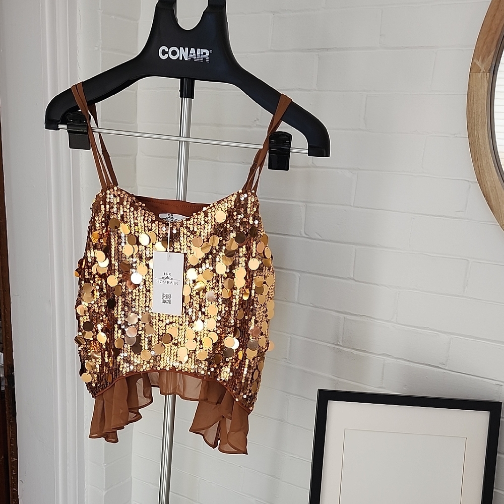 Sequin Tiered Hem Cami Top, Medium